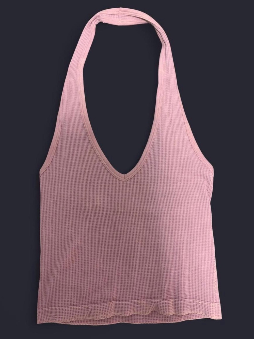 Women’s Pink Halter V-Neck Waffle Tank Top